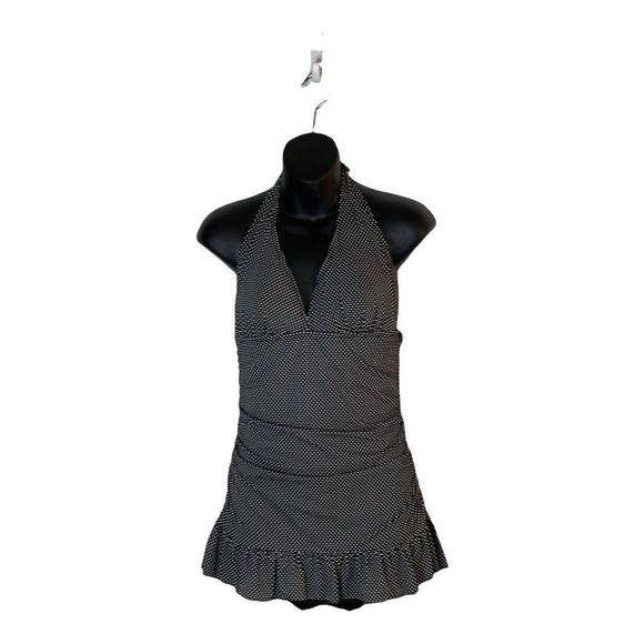 Fashion Bug Womens Black White Polka Dot One Piece Bathing Suit Swim Suit 6 - Picture 7 of 13